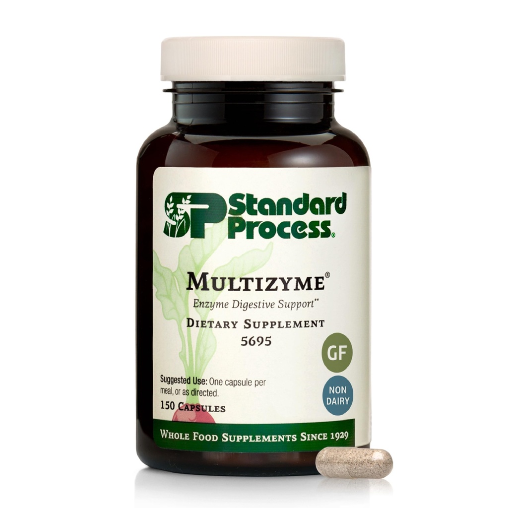Standard Process Multizyme - Pancreatic Enzyme Supplement zur Unterstützung Der Abbau von Proteinen, Kohlenhydraten und Fetten - Verdauungsunterstützung - Glutenfrei, Non-Dairy & Non-Soy - 150 Kapseln