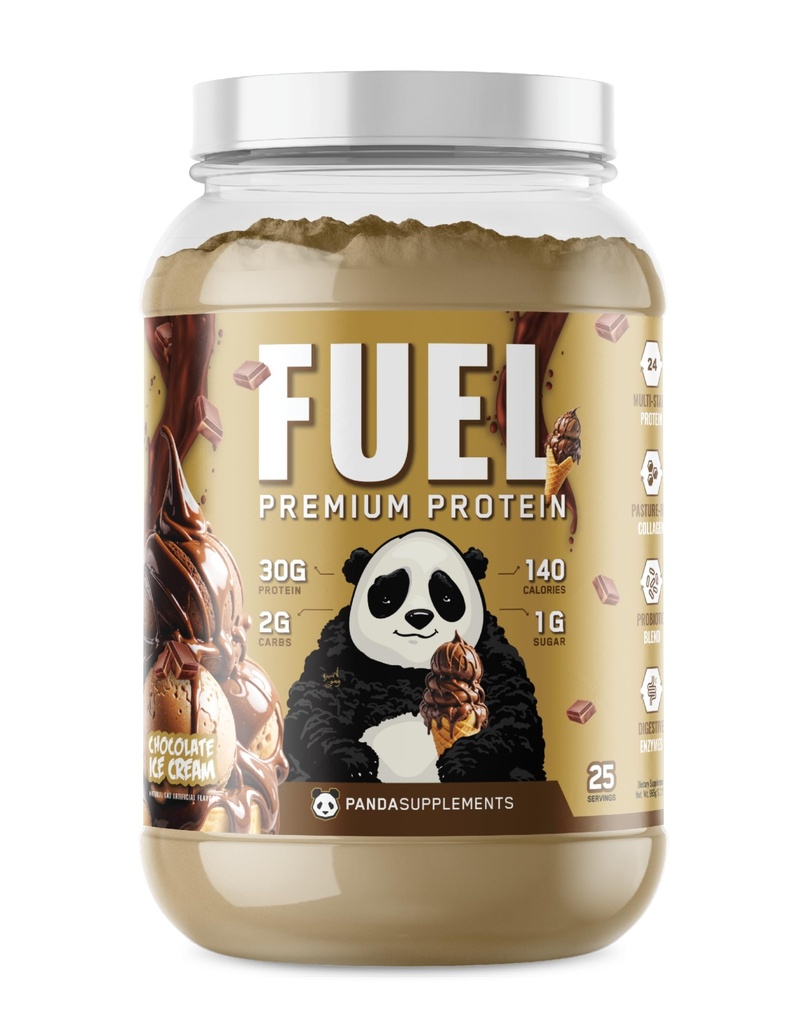 Underground Bio Labs Panda Fuel Premium Protein Whey,Hydrolyzed Collagen,Casein,Probiotics, Enzymes, Keto Friendly,Time Release, 25 Portionen (2.5 Pfund, Schokoladeneiscreme)