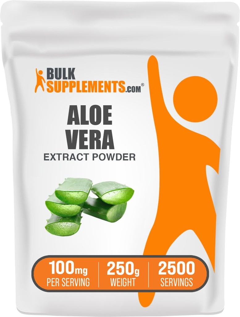BulkSupplements.com Poudre d'extrait d'aloe vera - Supplément d'aloe vera, supplément à base de plantes - Vegan & Gluten Free, 100mg par portion, 250g (8,8 oz) (paquet de 1)