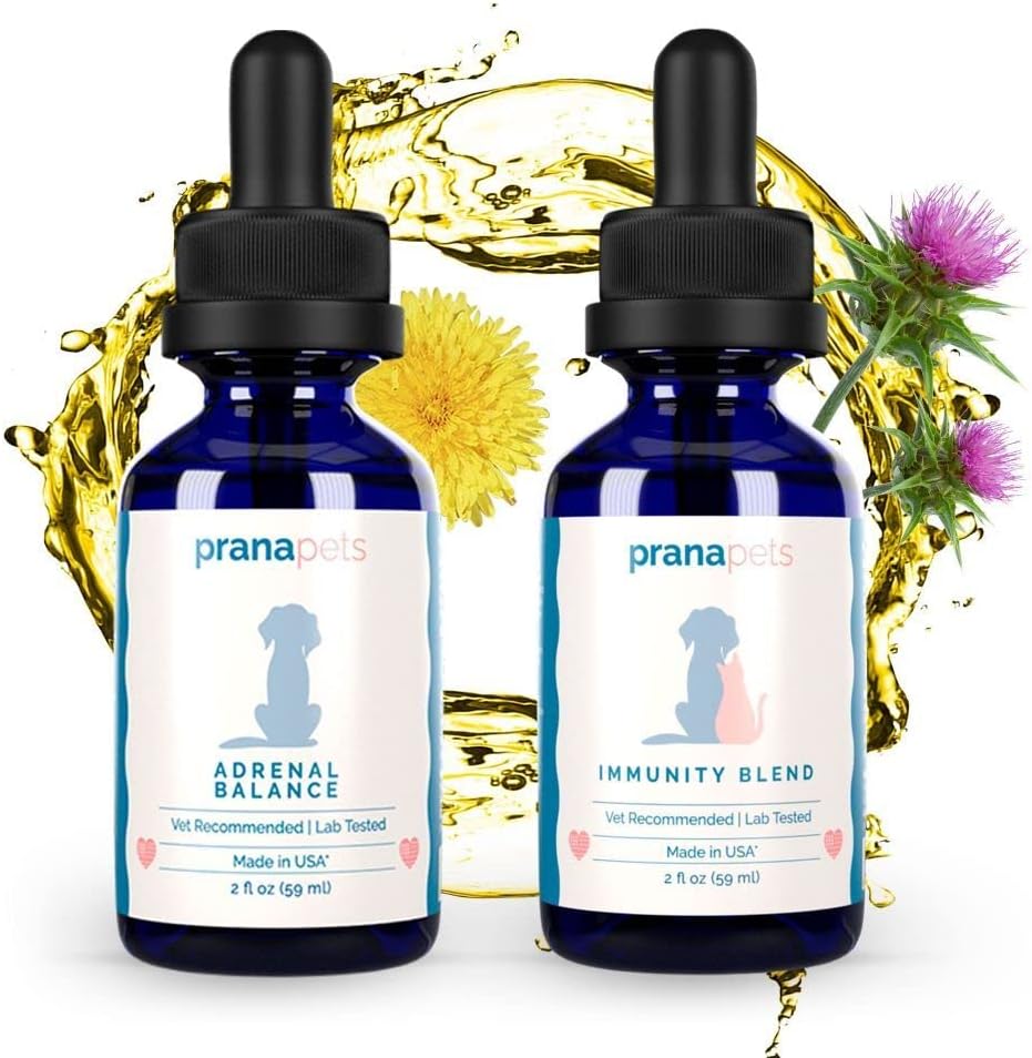 PranaPets Adrenal Immunität Regimen | Adrenal Balance für Hunde mit Kissen & Immunität Blend Supplement für Hunde & Katzen