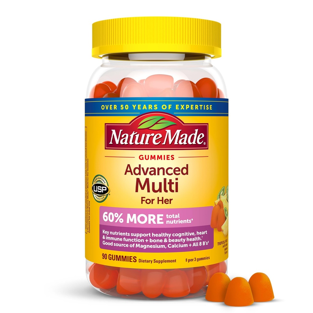 Natur Made Advanced Womens Gummy Multivitamine mit Magnesium Citrat, Calcium, B Vitamine, Multivitamin Gummi für Frauen, 90 Multi Vitamin Gummis, 30 Tage Versorgung