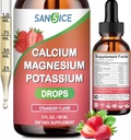 Calcium Magnesium Kaliumergänzungsmittel, Magnesium Glycinat 400mg Zink Multivitamin Tropfen Calcium Kalium Supplement hohe Absorption Vegan Non GMO (60ml/Strawberry Flavor)