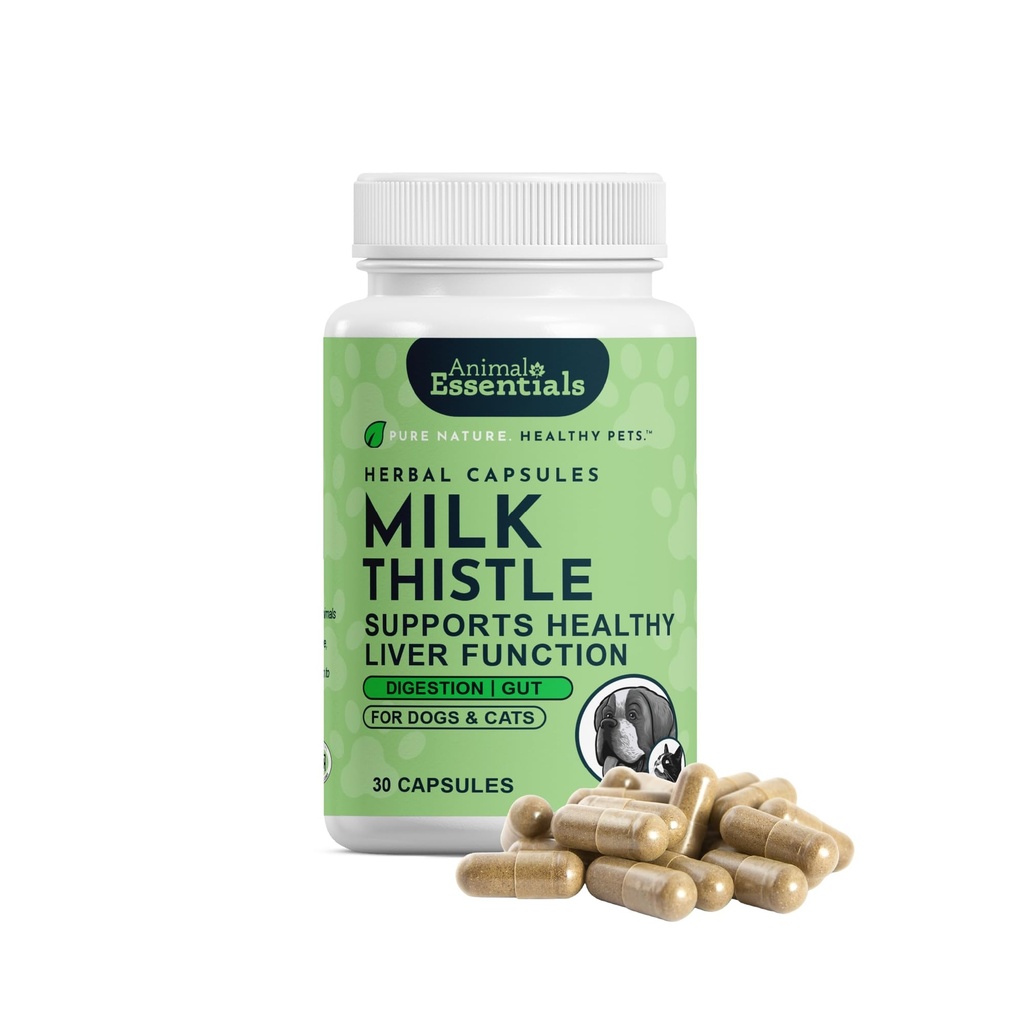 Tierische Essentials Milchdistel für Hunde & Katzen - Leberunterstützung, Milchdistel 150mg, Silymarin, Leberergänzung, Kräuterkapseln, Bio-Menschen-Kräuter, Veterinär empfohlen - 30 Count