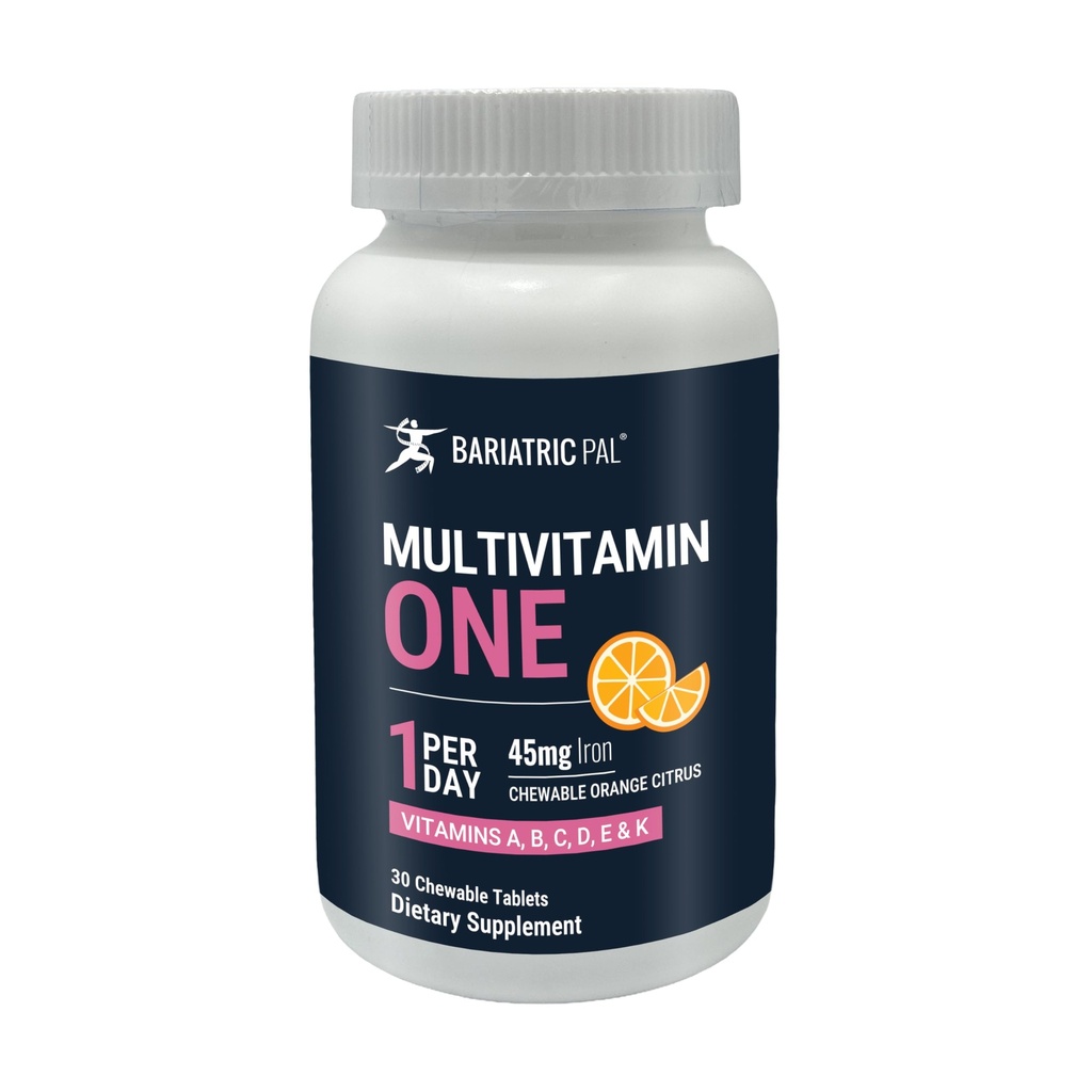 BariatricPal Multivitamin ONE 1 pro Tag! Bariatric Multivitamin Kaubar mit 45 mg Eisen | Orange Citrus | Vitamin für Bariatric Chirurgie Patienten | 30 Graf (1 Monat Versorgung)