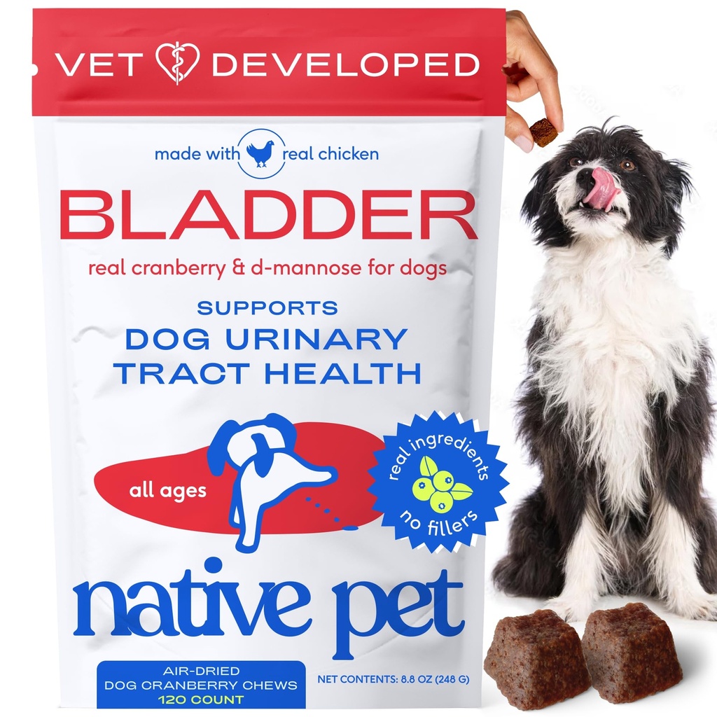 Native Pet Dog UTI Behandlung - Cranberry Ergänzung für Hunde Bladder Control & Kidney Support - Verhindern Urinary Tract Infection und Urinary Incontinence - Hergestellt mit Real Cranberry Extract - 120 Chews