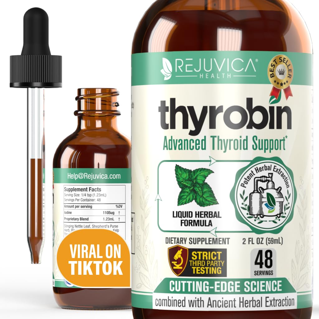 Thyrobin - Advanced Thyroid Support Supplement - Flüssige Lieferung für bessere Absorption - Iodine, Sting Nettle, Kelp, Astragalus, Ashwagandha &amp; mehr!