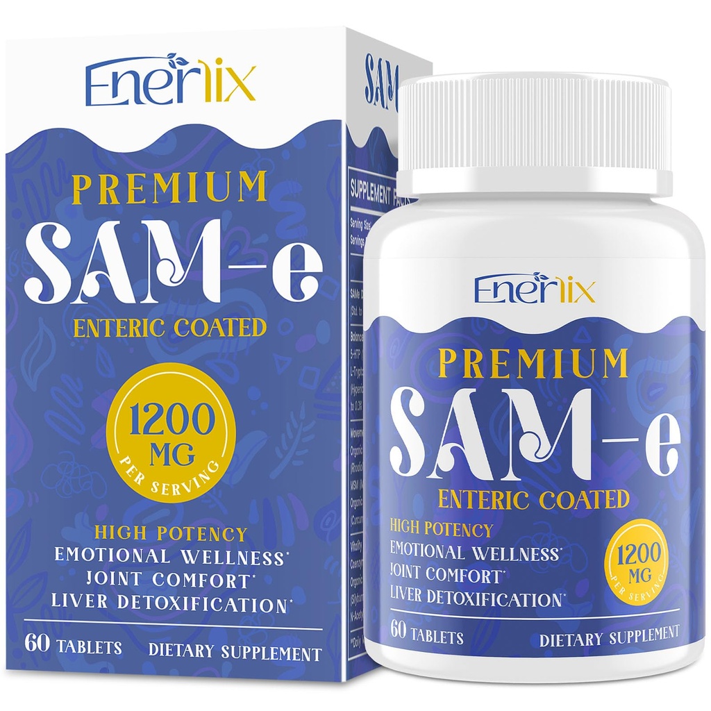 1200 MG SAM e Supplément pour le cerveau, l'humeur, les articulations et le foie, haute absorption SAM-e (S-Adenosyl-L-Méthionine) avec CoQ10, 5-HTP, enrobé entérique 60 comprimés, végétalien