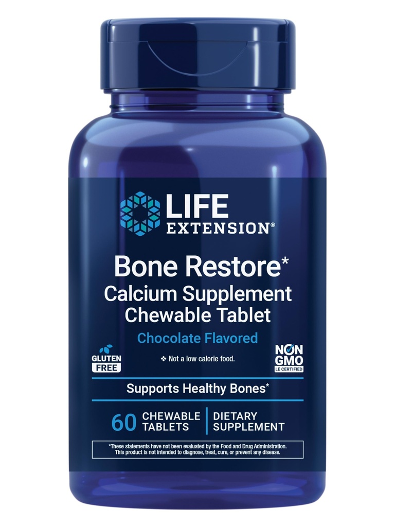 Life Extension Bone Restore Calcium Supplement Kautabletten, Bone Health Supplement, Kalzium, Vitamin D, Mineralien, glutenfrei, Nicht-GVO, 60 Tabletten