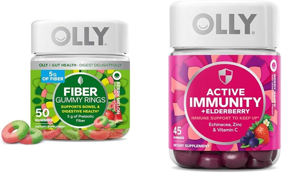 Anelli gommosi 50ct & Active Immunity+Elderberry Gummies 45ct Berry Flavors Supporto digestivo e immunitario