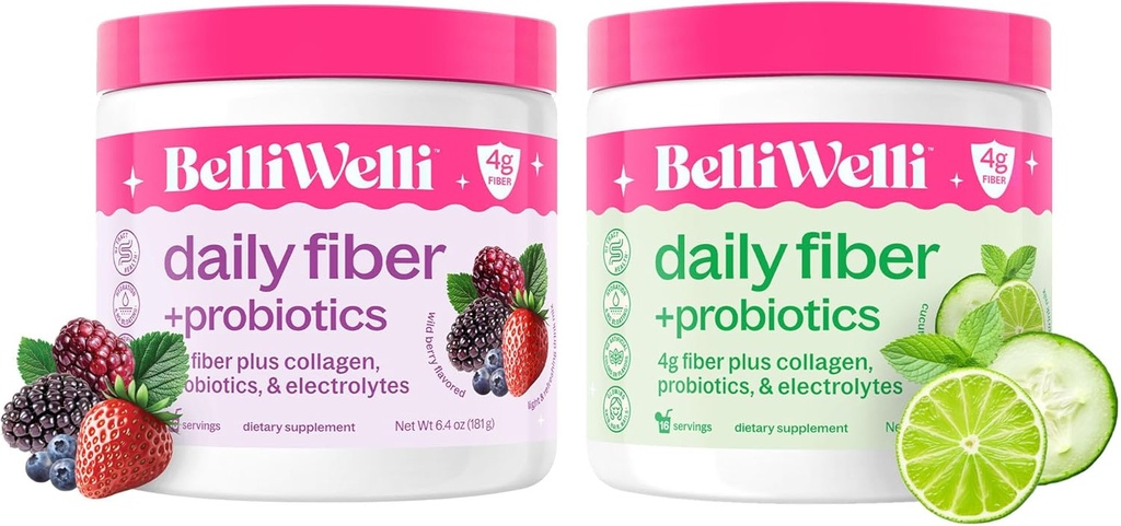 Daily Fiber Supplement Bundle mit Collagen, Probiotics & Elektrolyten - Unterstützt Verdauungs-Gesundheit, Regelmäßigkeit und Hautgesundheit – Cucumber Lime Mint & Wild Berry Flavors – 32 Portionen Gesamt
