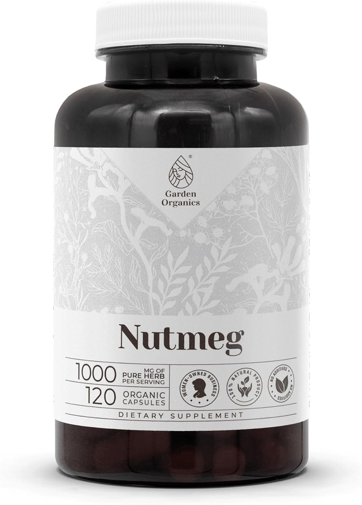 Nutmeg 120 Kapseln | High-Potency Kräuter Nahrungsergänzungsmittel | Hergestellt mit Gemüsekapseln und Muskatnuss (Rou Dou Kou, Myristica Fragrans) Getrocknete Mutter (120 Count)