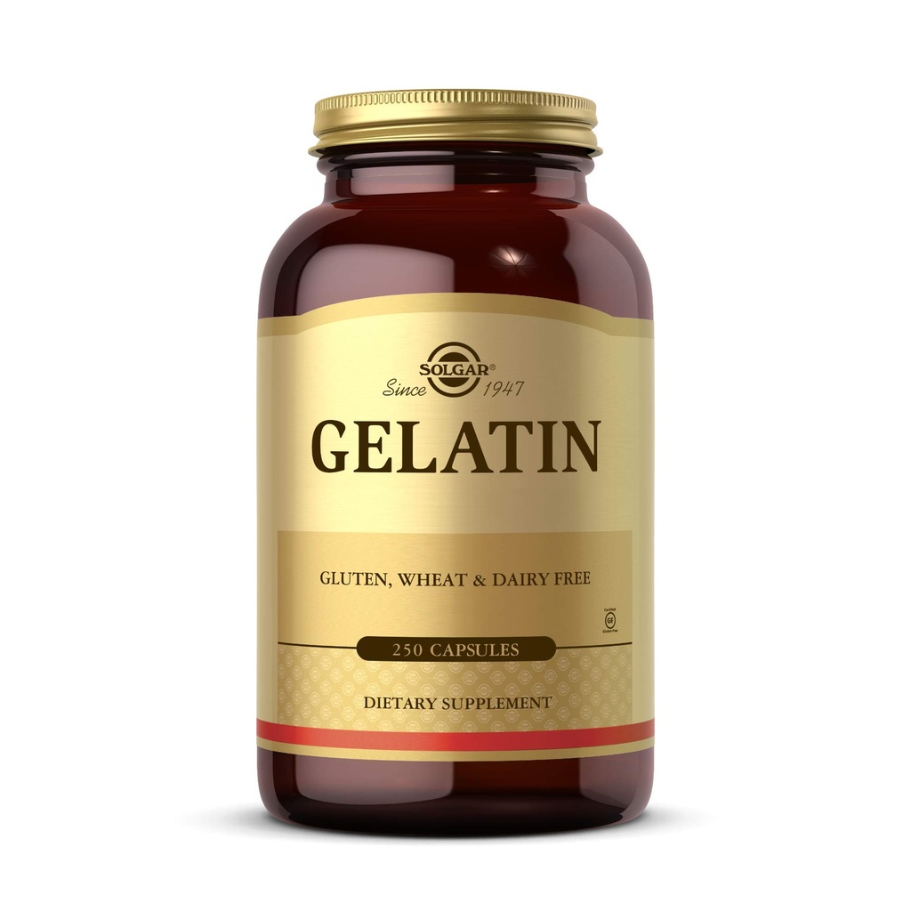 Solgar Gelatin 1680 mg, 250 Kapseln - Natural Gelatin - Unterstützt Knochen, Gelenk & Haut Gesundheit - Glutenfrei, Dairy Free - 83 Servierungen