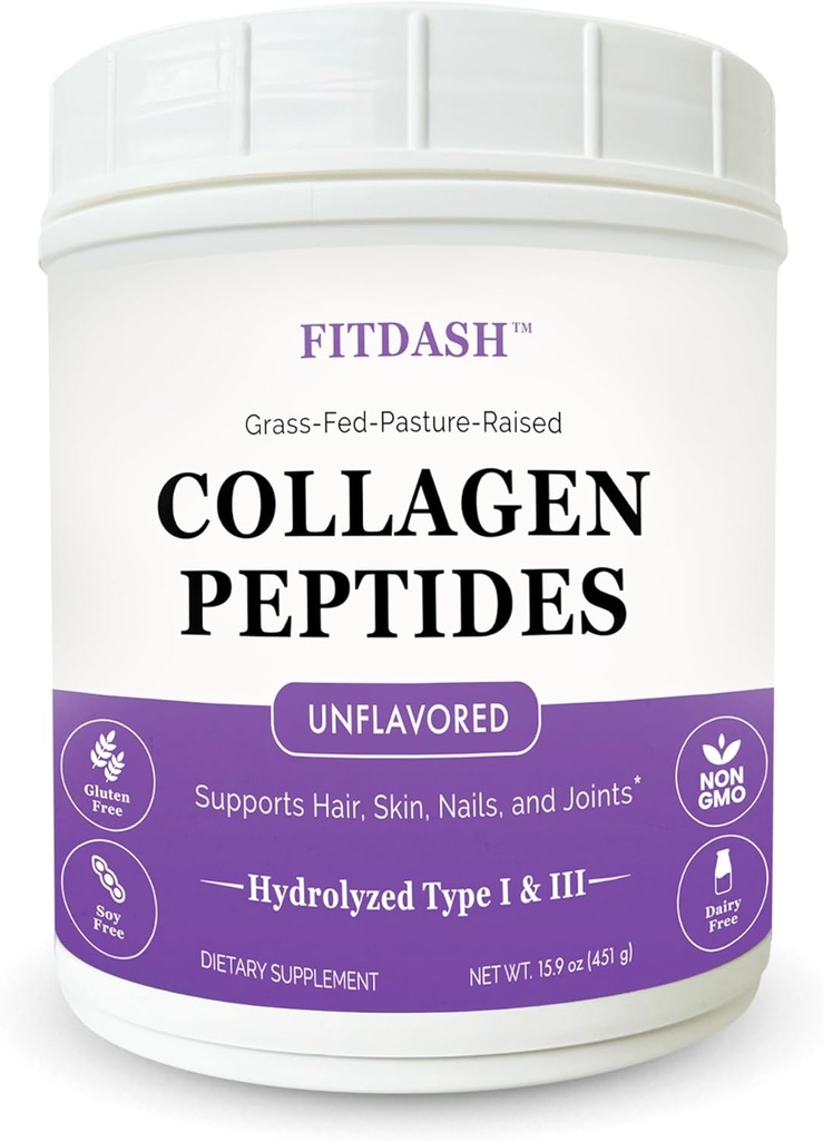Collagen Peptide hydrolysiertes Kollagenpulver Typ I und III, unterstützt Haare, Nägel und Gelenke. Entflammt 41 Servierungen 15.9 Oz. Grass-Fed Pastured-Raised.