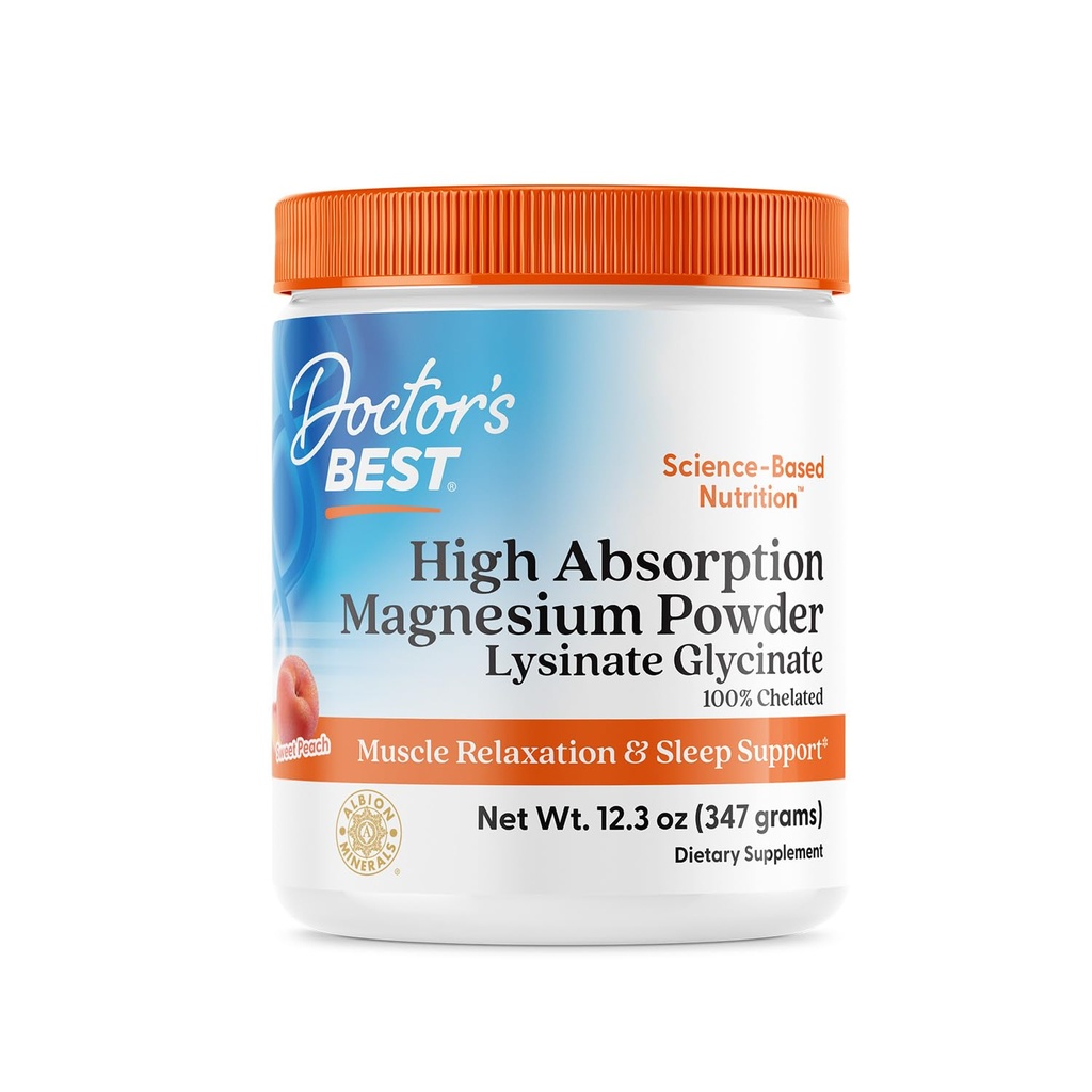 La meilleure poudre de magnésium à absorption élevée (flaveur de pêche) 100 % TRACCS chélatés, non tamponnés, maux de tête, muscles, végétalien, flaveur de pêche, 12.3 Ounce (paquet de 1)