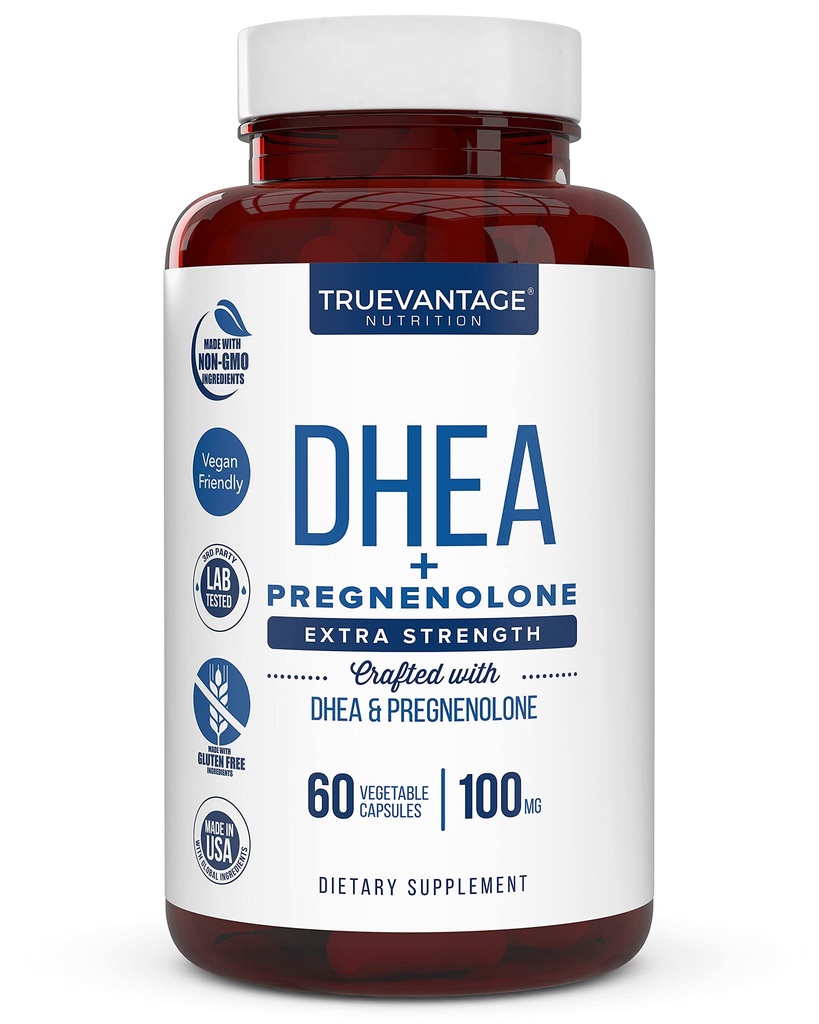 DHEA 100mg Ergänzung mit Pregnenolone 60mg -Unterstützung Hormon Balance, Lean Muskelmasse, Energie, Stimmung, Schlaf und gesunde Alterung in Männern und Frauen- Gemüse Kapseln