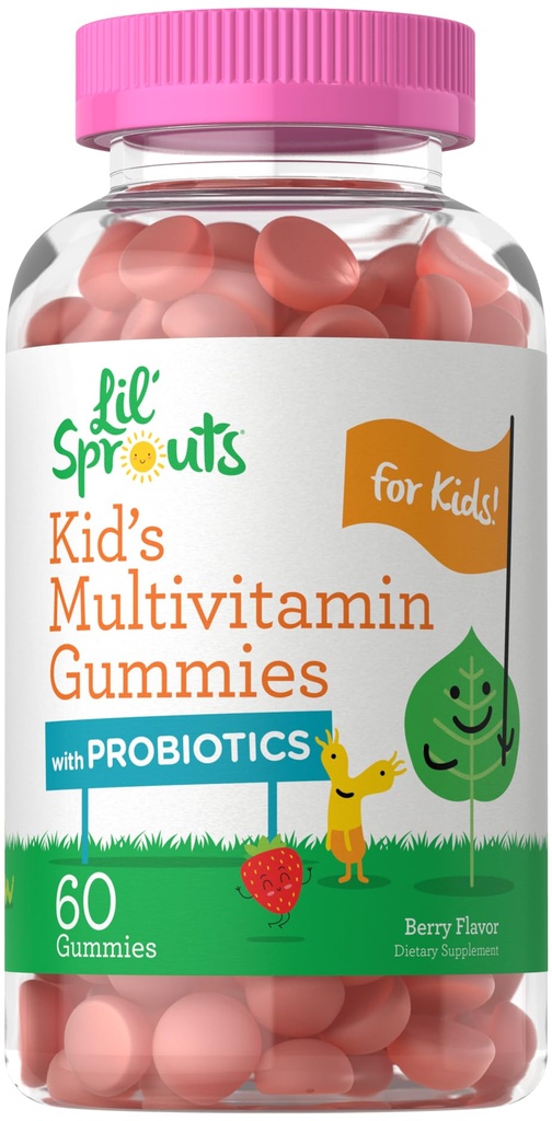 Carlyle Kids Multivitamin Gummis mit Probiotics | 60 Chewables | Berry Flavor | Vegetarisch, Non-GMO, Gluten Kostenlose Kinderergänzung | von Lil' Sprouts | Packaging May Vary