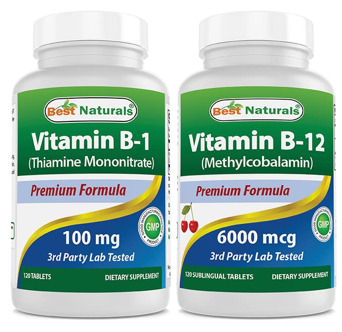 Meilleurs naturels vitamine B1 comme mononitrate de thiamine 100 mg et vitamine B12 6000 mcg