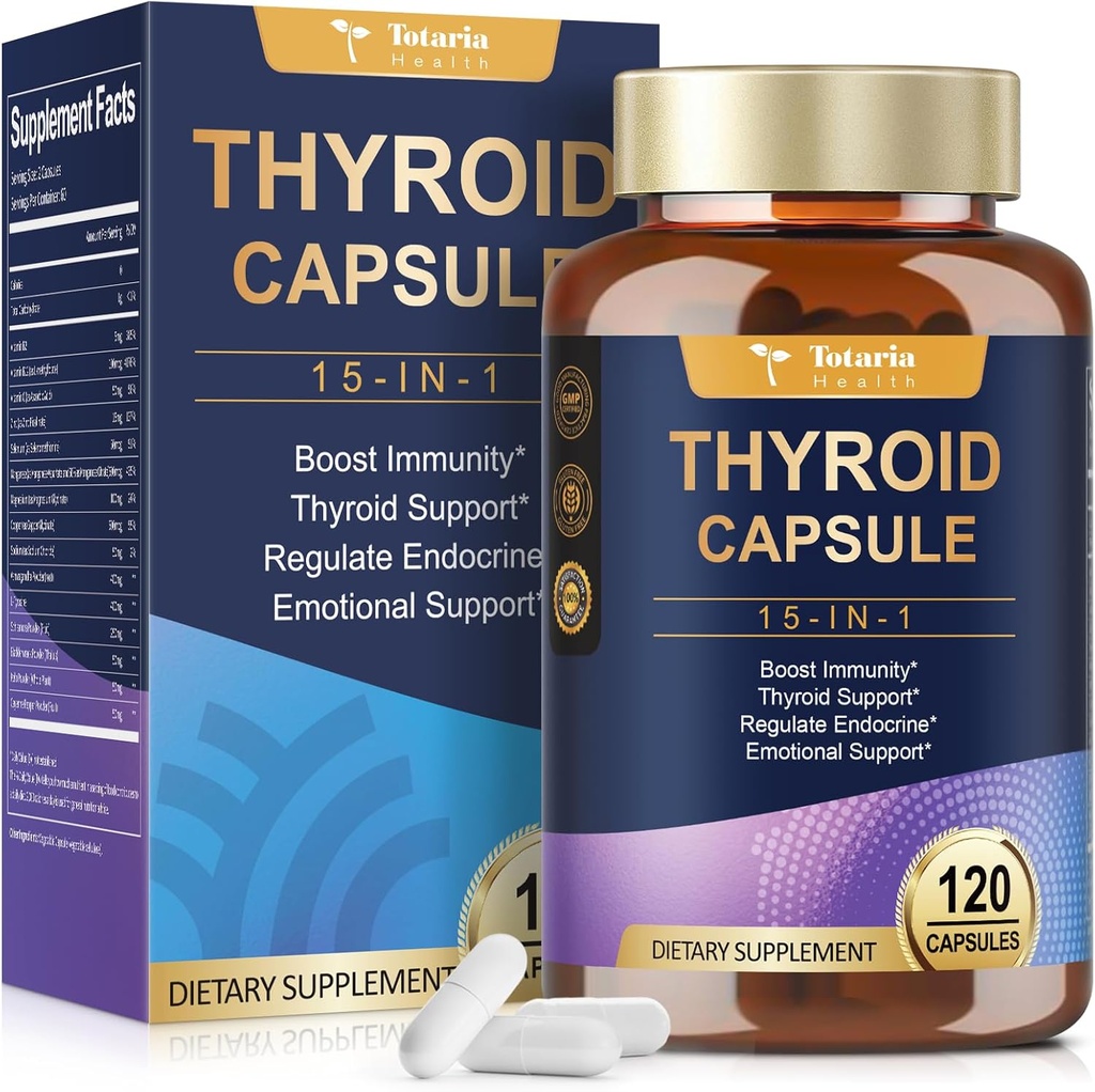 Supporto tiroide per le donne e l'uomo supplemento complesso capsule - Iodine supplemento tiroideo con L Tirosina Bladderwrack Kelp Ashwagandha Selenium Supplements - Mood Enhancer Energy Blance Livello tiroide