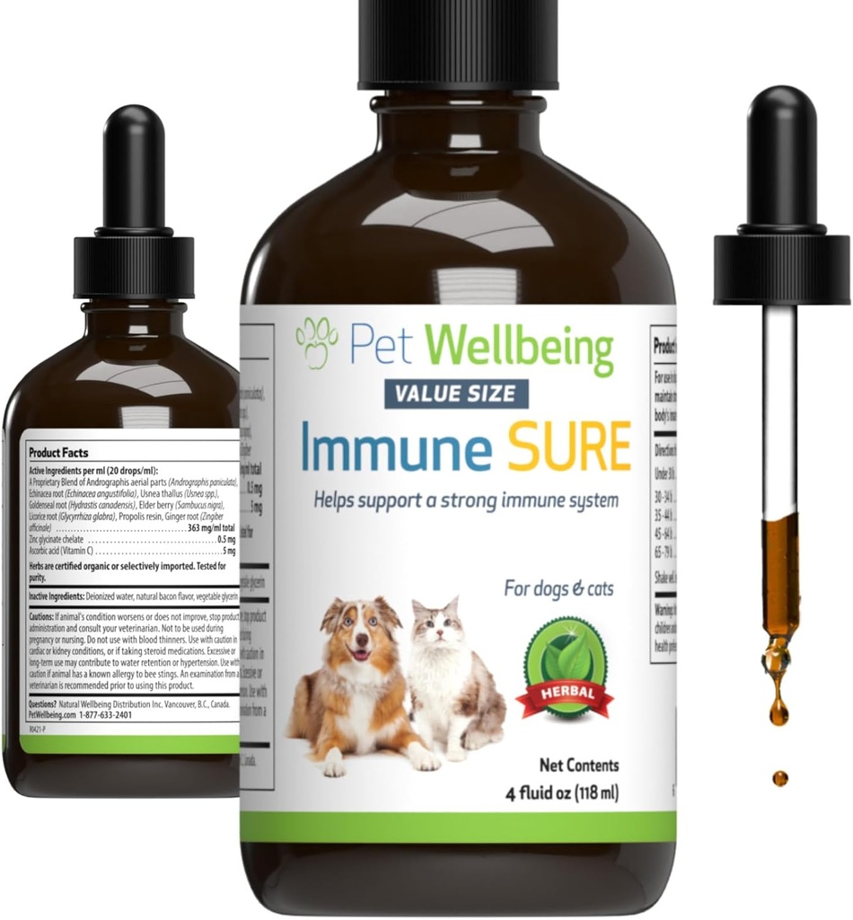 Animali Benessere Immune Sicuro per Cani - Supporta Difezioni Immune Normali, Gut Flora Balance, Andrographis, Echinacea, Vitamina C, Zinco - Integratore Erbologico-Formulato Veterinaria 4 oz (118 ml)