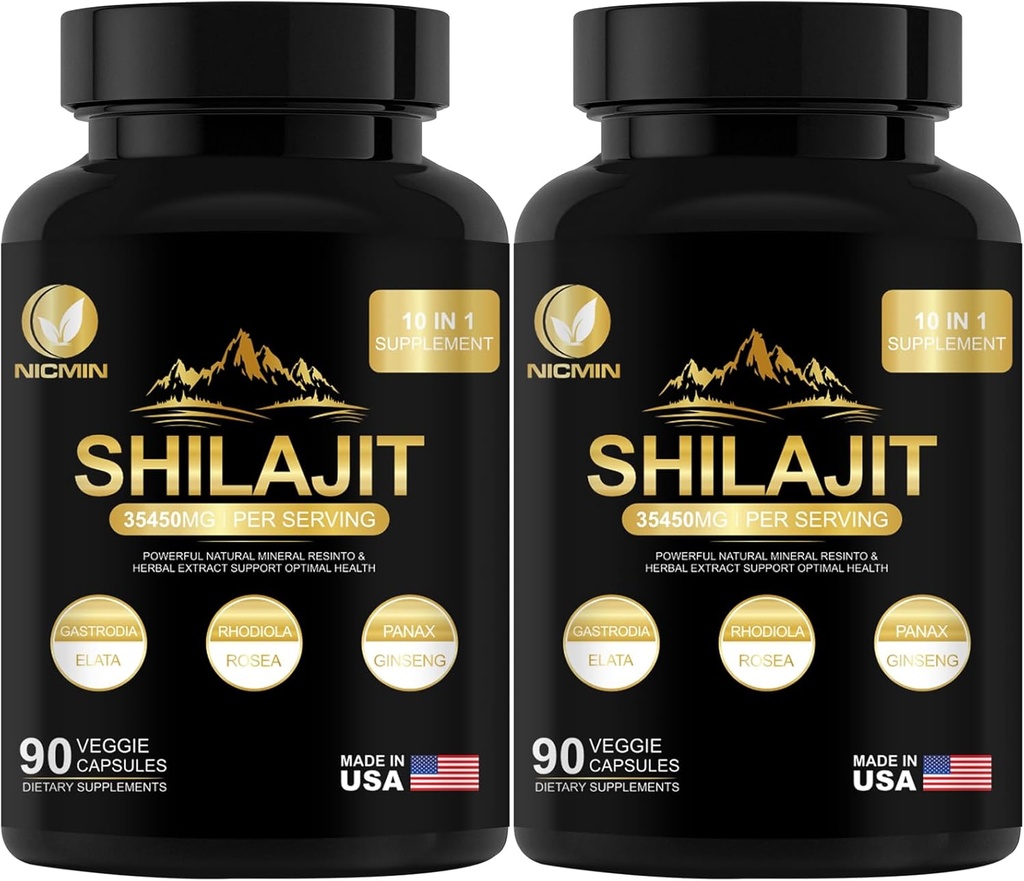 35450MG Pure Shilajit Supplément - Himalayan Organic Shilajit pour les hommes et les femmes Potence maximale Shilajit pour l'énergie améliorée et le soutien immunitaire 180 Capsules Veggie
