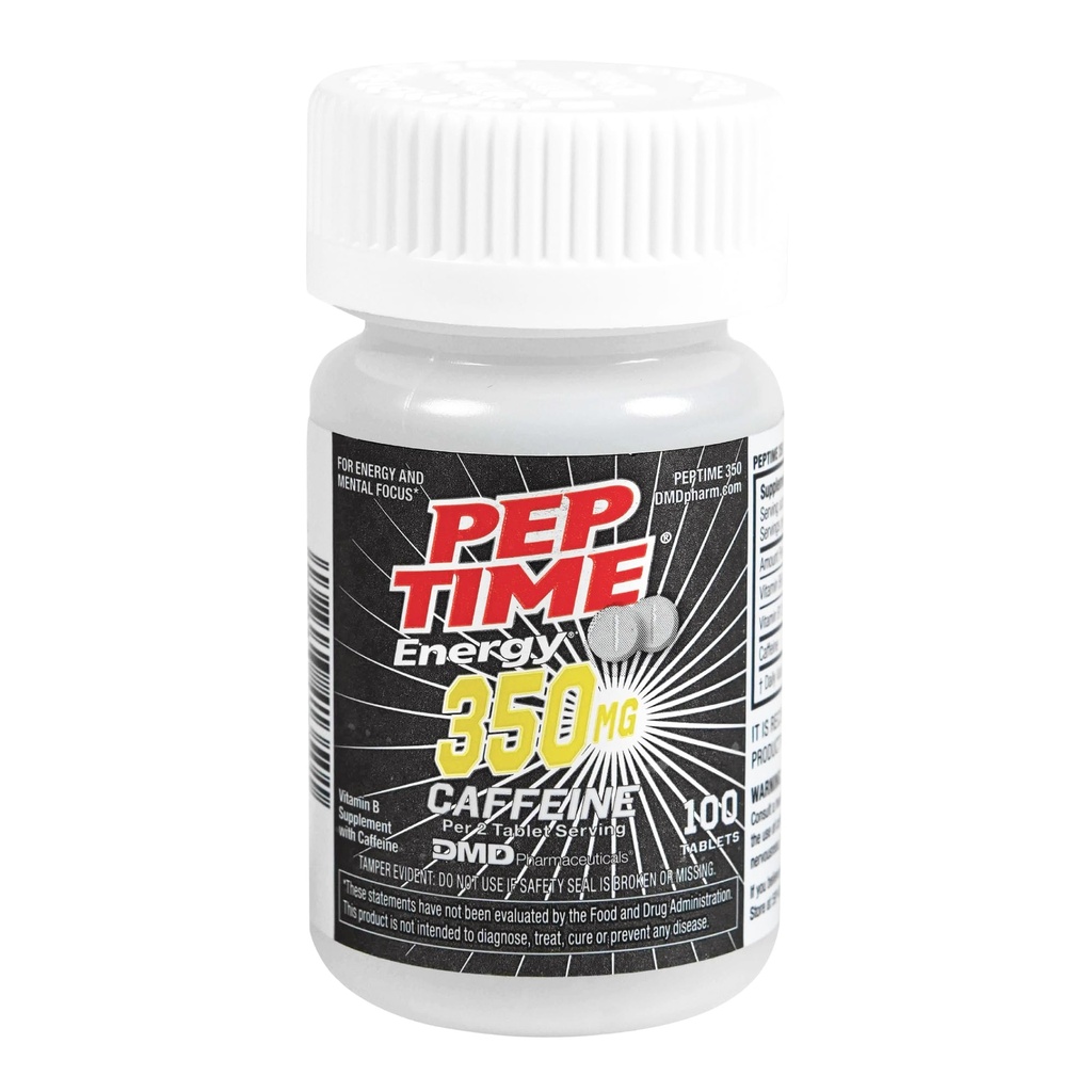 Comprimés, pilules de vitamine B6 et B12 de caféine, 350 mg de caféine par portion, supplément de performance physique et de concentration, 100 Compte