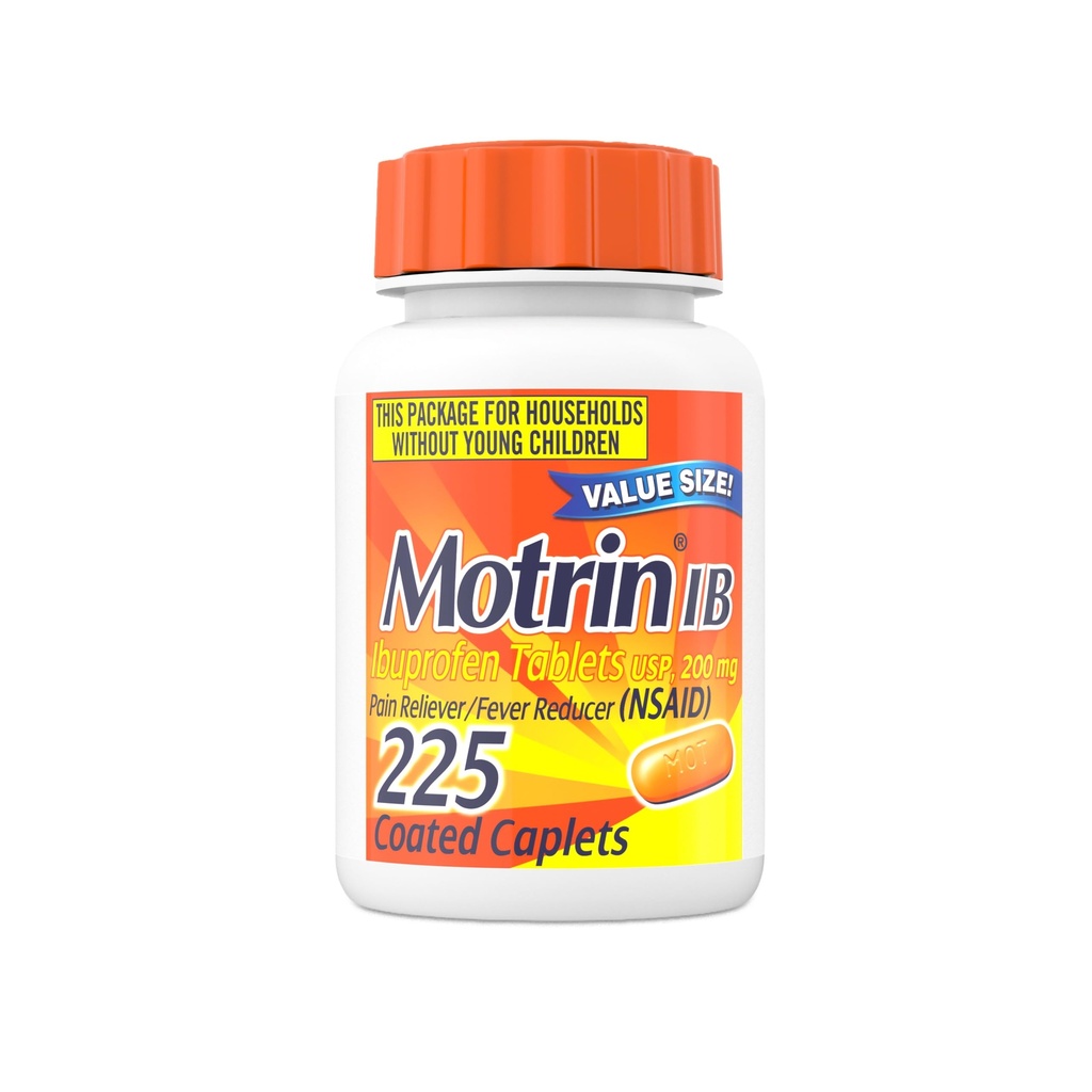 Motrin IB Ibuprofen 200mg Tabletten, Fast-Acting Pain Reliever & Fever Reducer, Over-the-Counter Kalte Medizin für Kopfschmerzen, Backache, Toothache, Menstrual Cramps & Minor Arthritis Pain, 225 Count