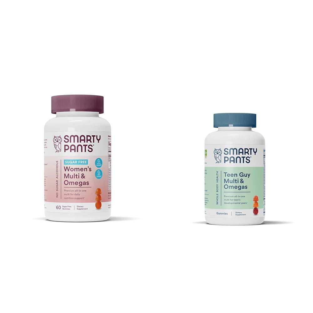 SmartyPants Multivitamin Gummies, Zucchero Libero: Biotina, Methylfolate, Omega 3 (ALA), Vitamina D & Teen Guy Multivitamin Gummies: Omega 3 Fish Oil (EPA/DHA), Vitamina D3, C, Vitamina B12, B6