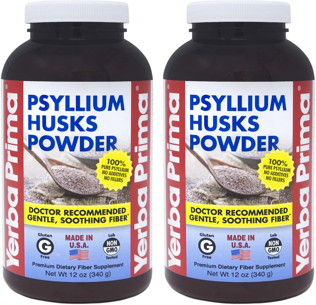 Yerba Prima Psyllium Husk Poudre 12 oz (paquet de 2) - Supplément de fibre naturelle