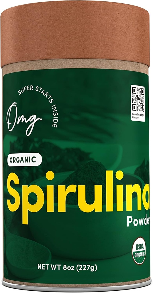 OMG ! Superfoods Bio Spiruline Poudre - 100% Pure, USDA certifié Bio - Bonne source de fer, vitamine A et vitamine B12. - 8 onces (1 paquet) ...