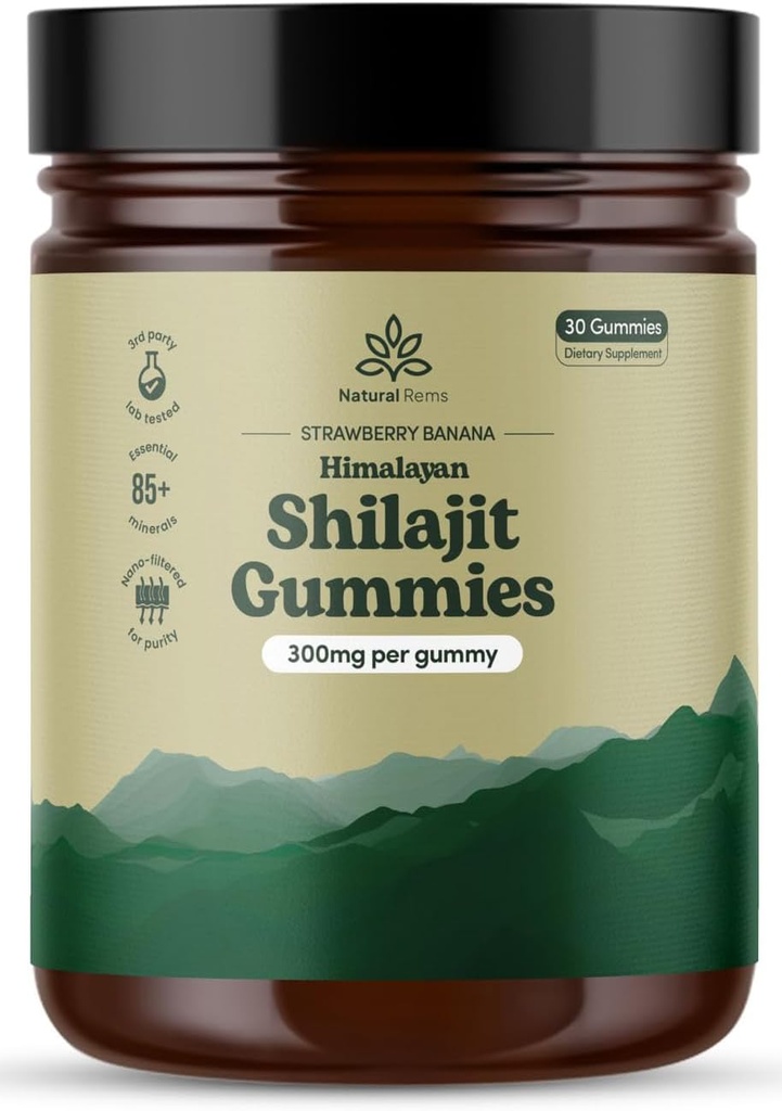 Gommies de chilajit bio pour les hommes et les femmes - Test de laboratoire - Fabriqué aux États-Unis - Himalaya bio pur - Acid Fulvic - Énergie et Focus - Suppléments de santé holistiques (Banane aux mûres)