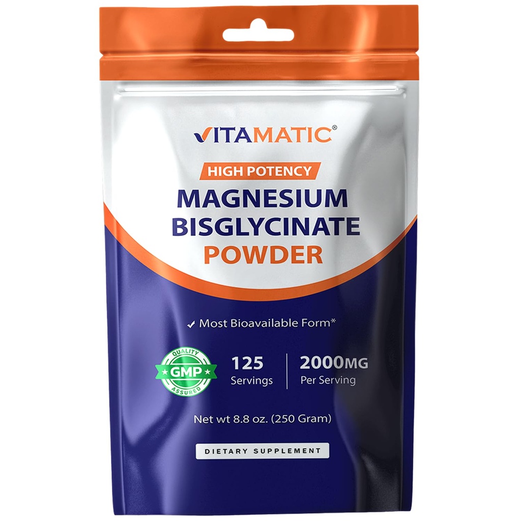 Magnésium vitamatique (du bisglycinate et de l'oxyde) - Soutient la santé musculaire, articulaire et cardiovasculaire 250 Grams - 125 portions