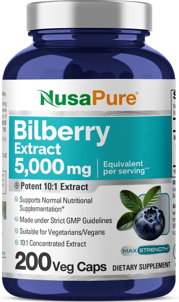 Estratto di mirtillo di NusaPure 5.000 mg 200 tappi vegetariani (Non OGM, Vegan)