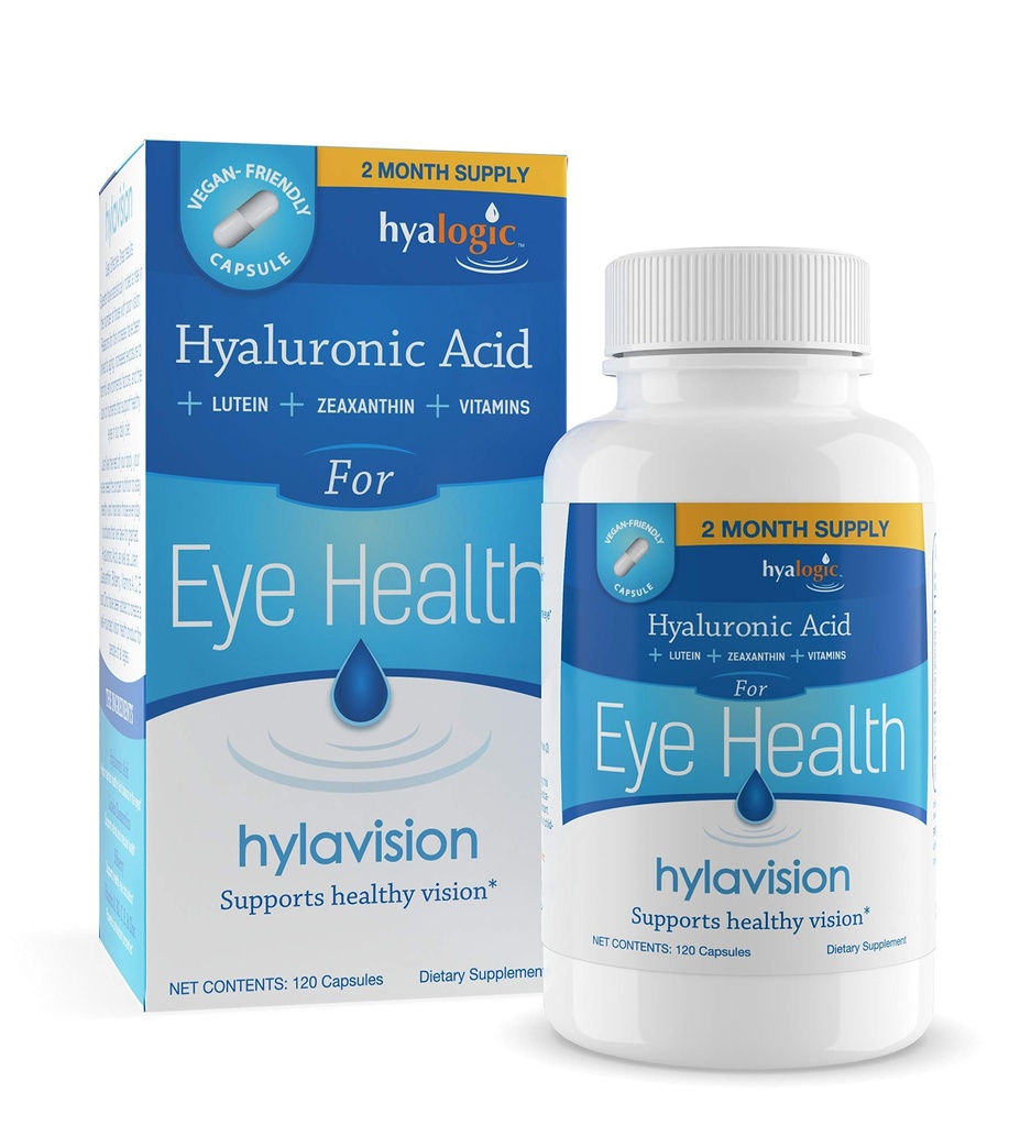 HylaVision Eye Health Supplements: Hyaluronsäure, Lutein und Zeaxanthin Nahrungsergänzungsmittel für Vision Support (120 Kapseln) – Vegan Formula von Hyalogic