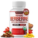 Berberine biologique avec Ceylan Cinnamon 2175mg - Supplément de berberine Premium extrait de haute pureté USDA Organique, système immunitaire de soutien, complexe Berberine Plus, non-OGM végétalien pour hommes femmes 90 Capsules