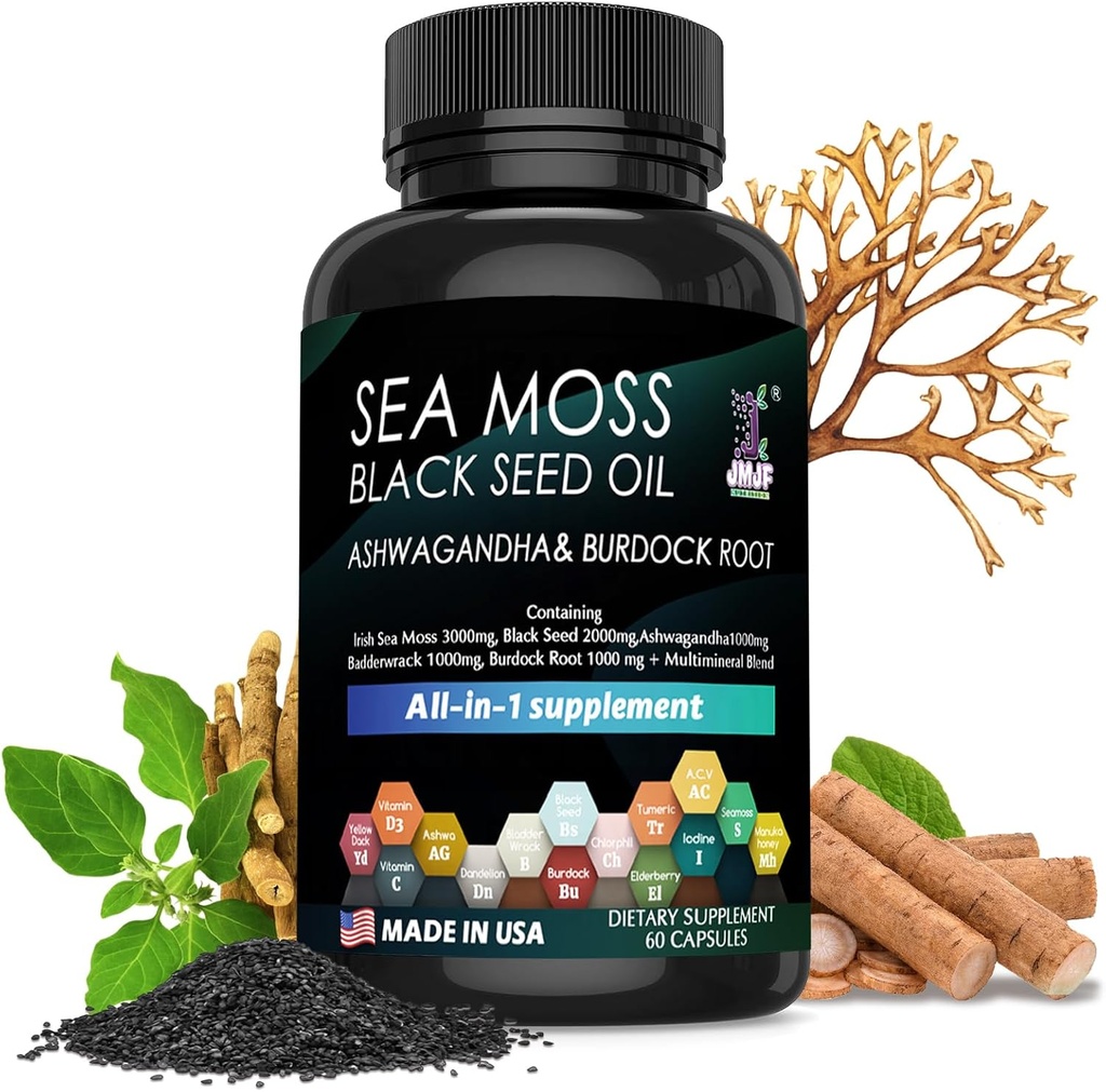 60 Seaweed Capsules Supplement, Bio Seaweed, Seaweed Capsules, angereichert mit Mineralien und Burdock Root, reines natürliches Seaweed, Boosts Immunsystem, Gut und Energie