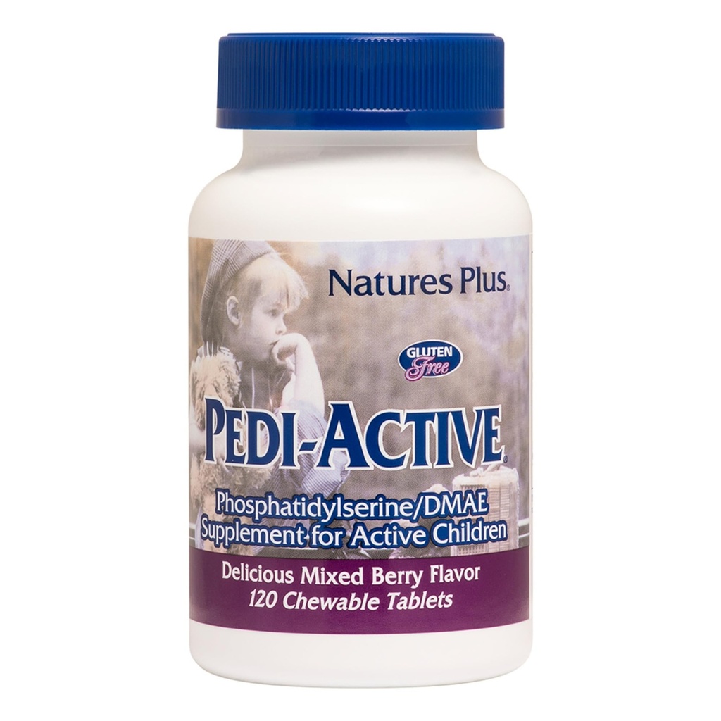 NaturesPlus Pedi-Active LECI-PS, Complexe DMAE - 120 Comprimés à croquer - Mélange de baies - Supplément à croquer pour enfants, favorise la santé du cerveau, focus - Végétarien, sans gluten - 60 portions