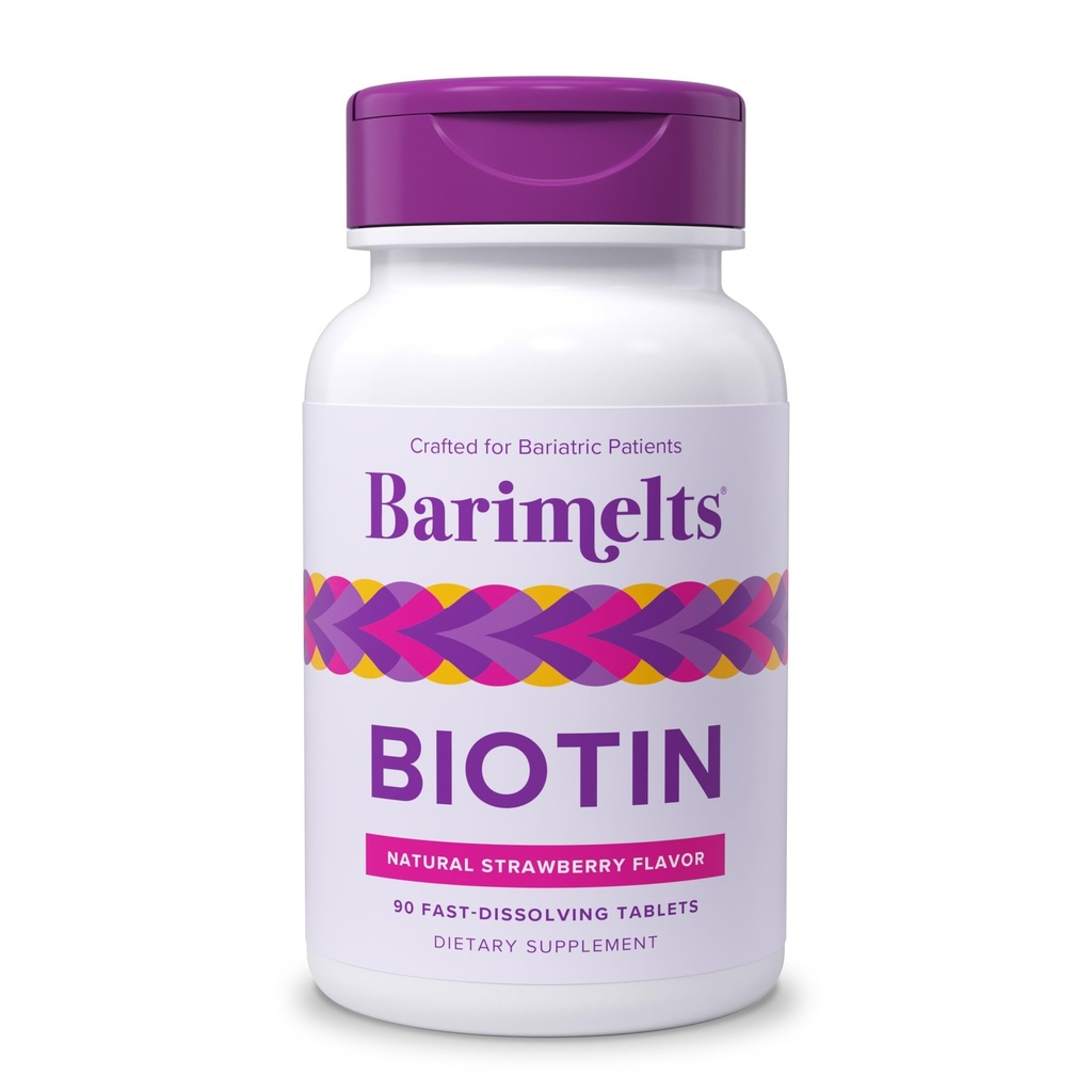 BariMelts Biotine 5000mcg, 90 comprimés à dissolution rapide (3 mois d'approvisionnement), vitamines bariatriques sans sucre pour les femmes, saveur de fraise naturelle