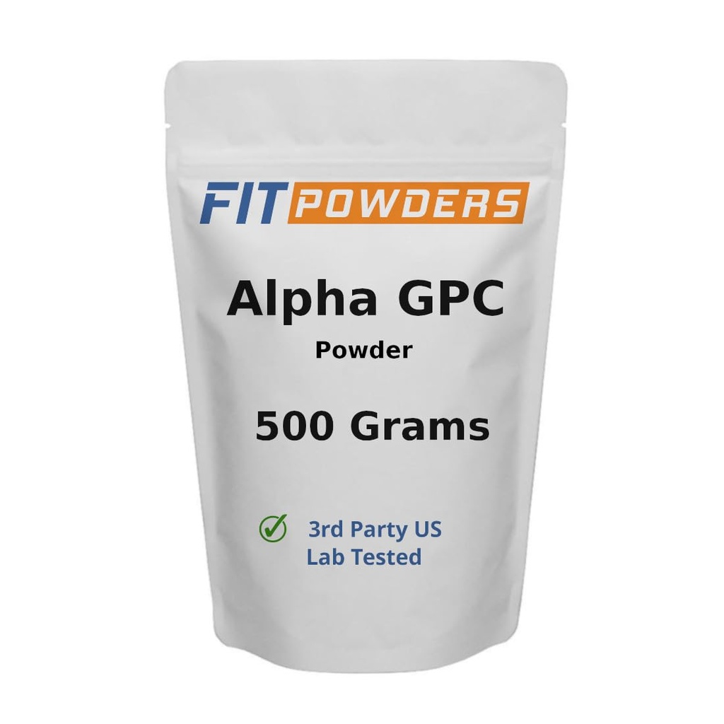 Alpha-GPC Pulver 500 Gramm, Non-GMO Alpha GPC Ergänzung Choline Pulver, Vegan, Dritte getestet, Pre-Workout, Speicher und Fokus, mit Scoop