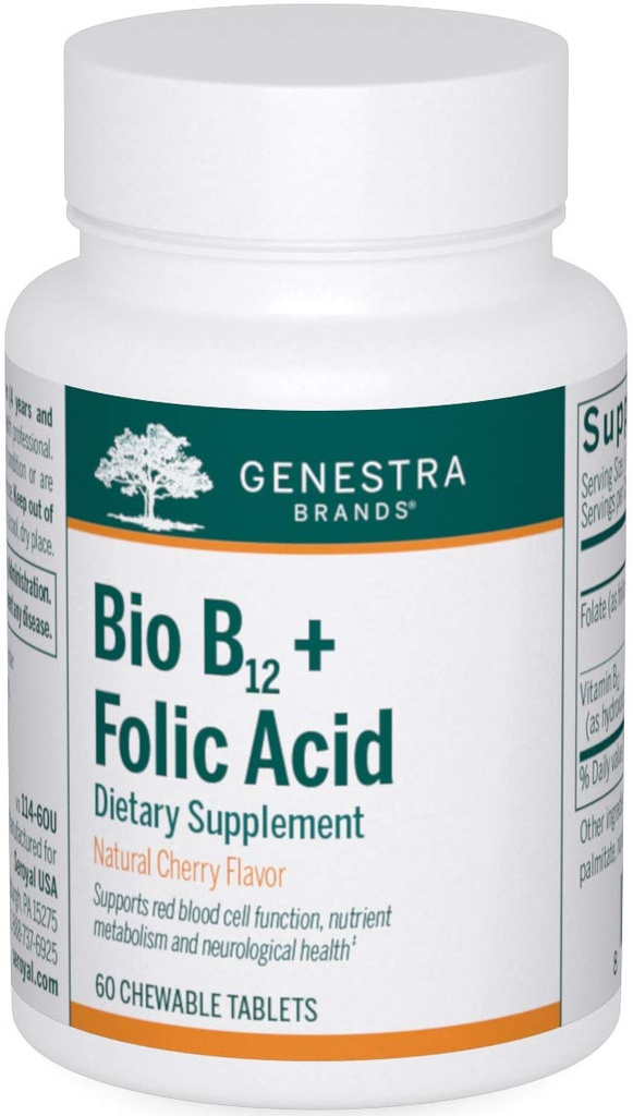 Genestra Brands Bio B12 + Folic Acid | Vitamin Supplement | 60 Chewable Tablets