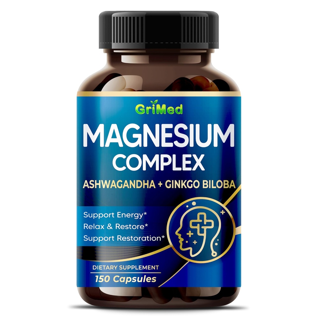 Magnesium Complex 8.600mg - x8 Power mit Ashwagandha + Ginkgo Biloba - Relax & Restore, Restaurierter Schlaf - USA Made & Tested (150 Count (Pack von 1))