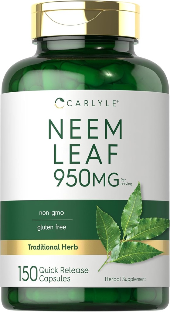 Carlyle Neem Blatt | 950mg | 150 Pulver Kapseln | Non-GMO und Gluten freie Formel | Wert Größe | Traditionelle Kräuterergänzung s Azadirachta Indica