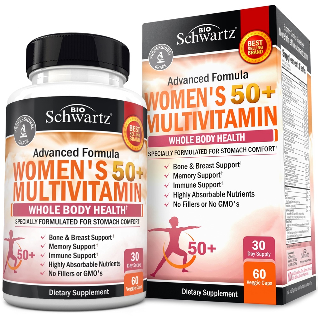 Multivitamine quotidienne pour les femmes de 50 ans et plus – Supplément de soutien mémoire – favorise la réduction du stress et la réponse immunitaire saine – Supplément multivitamine pour les femmes conçu pour le confort de l'estomac - 60 capsules