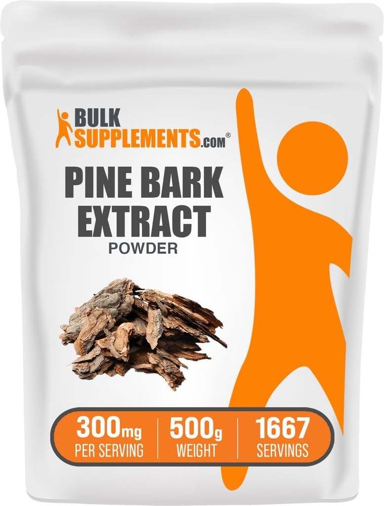 BulkSupplements.com Pine Bark Extract Powder - Herbal Supplement, Pine Bark Powder - Antioxidants Support, Gluten Free - 300mg per Serving, 500g (1.1 lbs) (Pack of 1)
