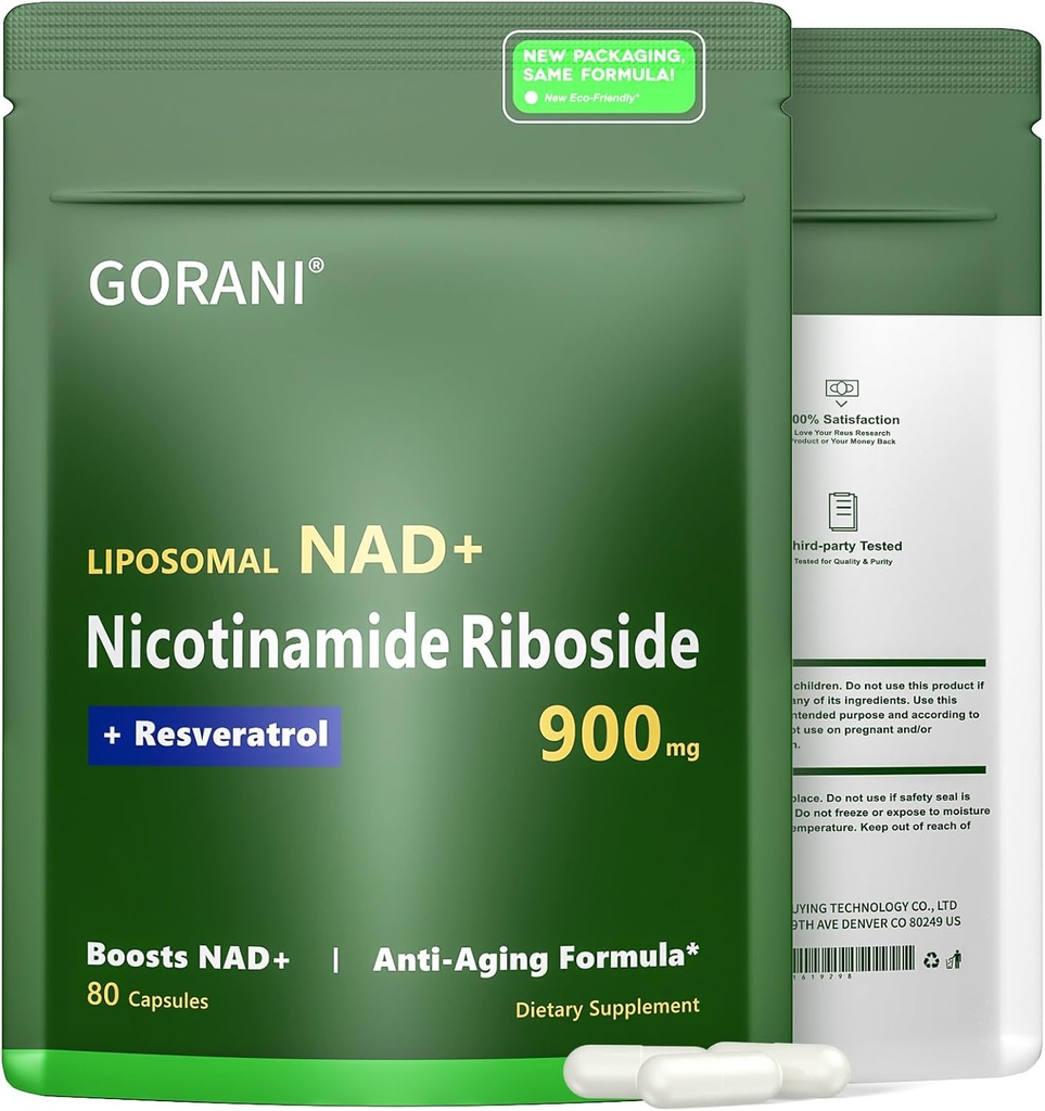 Gorani NAD+ Supplement 900MG, Nicotinamid Riboside, Liposomal Resveratrol, Quercetin (1)