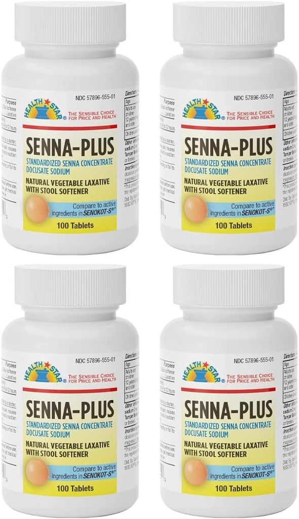 GeriCare Senna Plus Natürliche Gemüse Laxative mit Hocker Weichspüler, Docusate Sodium 50mg, Sennosides 8.6mg 100 Count (Pack von 4)