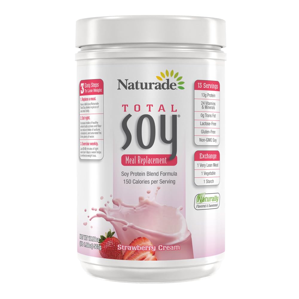 Naturade Total Soy Protein Powder - 13g Protein & 150 Calorie per Serve - Soia non OGM - 0g Trans Fat - Lattosio & Gluten Free - Creme di fragole (13 Serve)