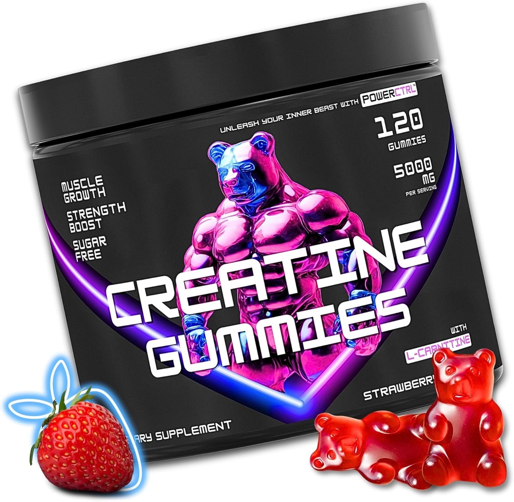 Creatine Gummies with L-Carnitine for Men & Women - 5g Creatine Monohydrate per Serving | Supports Muscle Growth | Recovery | Endurance | Strength and Workout Performance | Sugar Free | Vegan | 5000mg