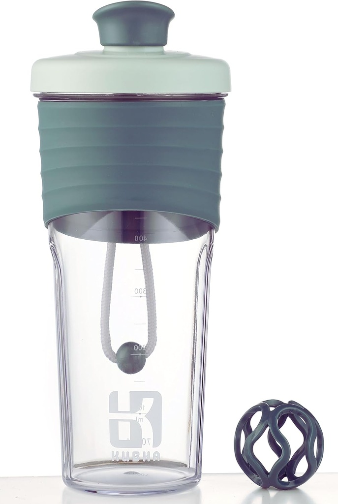 Bottiglia di Shaker di 2a generazione per proteine con sfera di miscelazione - Perfetto per allenamenti e uso esterno, Shaker proteico di 24 once con misura chiara (nero verde)