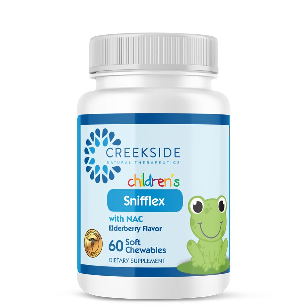 Creekside Naturals Snifflex, Children's Sinus & Respiratory Support, Elderberry for Immune Health, Pediatrician Formulato con NAC, Quercetin & Bromelain, Zero Sugar, Vegan, 60 Soft Chewables