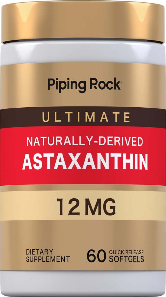 Piping Rock Astaxanthin 12mg | 60 Softgel Kapseln | Extrakt Ergänzung | Glutenfrei, Non-GMO